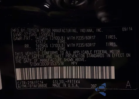 2015 Toyota Sienna Le 8 Passenger z USA, uszkodzony, nr VIN 5TDKK3DC6FS537518